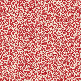 The Tilda Merry Little Christmas 110138 Blender Eve Red Fabric by Fabric by Tilda features a seamless pattern of small red flowers and leaves on a light background—ideal for adding vintage Christmas charm to your holiday projects.