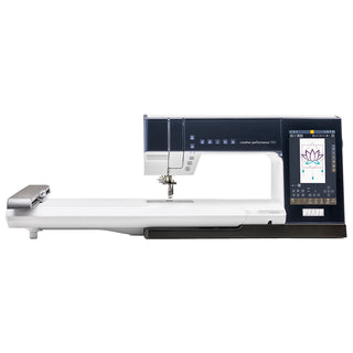 The Imagine Sewing & Vacuum Pfaff Creative Performance 950 sewing and embroidery machine features mySewnet connectivity and a digital display showing a lotus design.