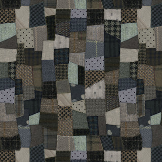 The 47-EE Schenck Snowy Days & Frosty Nights by Kathi Campbell Blanket Stitch Slate 8463-79 features a patchwork quilt of quilting cotton in muted tones, checks, plaids, and polka dots for a geometric mosaic pattern.