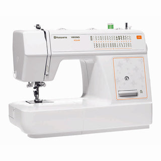 A Husqvarna Viking H|Class E20 W/Needle Threader sewing machine on a white background.