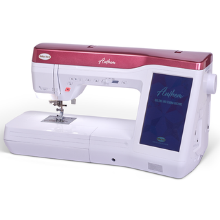 The 37-Baby Lock Anthem Quilting & Sewing Machine offers a large touchscreen, built-in stitches, and a bold red/white design for computerized sewing and quilting.