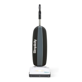 A black and gray Cordless Freedom S10CV upright vacuum by simplicity, featuring a HEPA media bag for superior filtration and the brand name displayed vertically on the front.