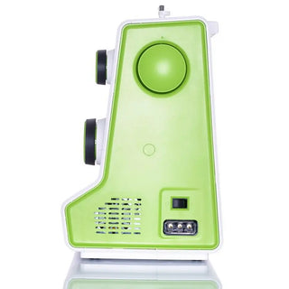 A green and white Smarter by Pfaff 140s device with two buttons on it.