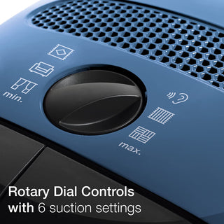 Miele Classic C1 Turbo Team Canister Vacuum Cleaner rotary dial controls with suction settings.
