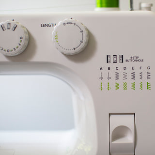 A close up of a Baby Lock Zest Sewing Machine.