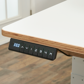 Digital display on a Baby Lock 20" Regalia Stationary Machine With Table And Insert showing a height of 3.00 meters, with wooden top and metal legs, featuring a stitch regulator for precision.