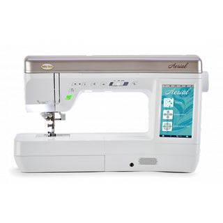 The Baby Lock Aerial Sewing and Embroidery Machine, equipped with IQ Technology, is a versatile sewing and embroidery machine showcased on a pristine white background.