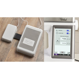 Two pictures of a Baby Lock Ballad Sewing and Quilting Machine and an electronic device.