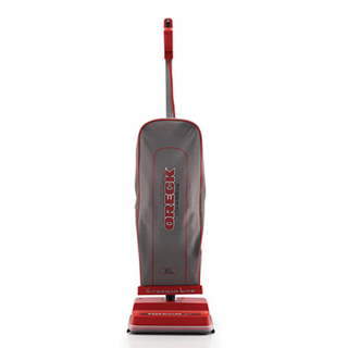 A red Oreck Commercial U2000RB-1 8 Pound Upright Vacuum with EnduroLife Belt on a white background.