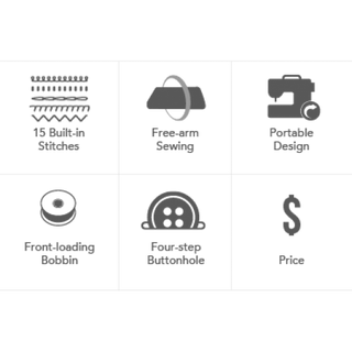 A set of Baby Lock icons showing different types of sewing equipment, including the Baby Lock Zest Sewing Machine.
