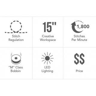 A black and white image of several different Baby Lock Gallant with Villa Frame logos.