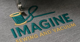 Embroidery machine stitching a custom design on fabric