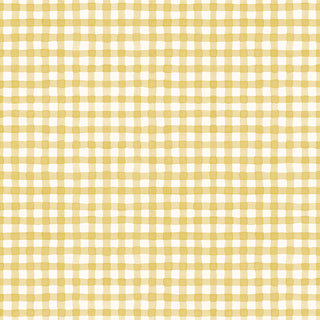A yellow and white gingham checkered pattern fills the image, with evenly spaced horizontal and vertical lines.