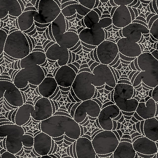 A seamless pattern of white spider webs on a dark, textured background.