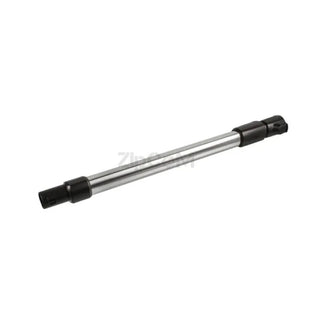 The 2-Miele Miele Straight Suction Telescopic Wand is a metal extension wand featuring black plastic connectors on both ends, commonly used as an accessory for Miele vacuums in straight suction applications, as well as for pressure washers and cleaning equipment.