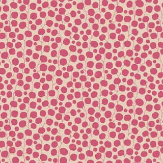 Tilda Hibernation Blender EUCALYPTUS HIBISCUS TIL110588 110088 by Fabric by Tilda features an abstract floral pattern of irregular pink dots with thin stems on light beige, inspired by vintage cotton and autumn nature.