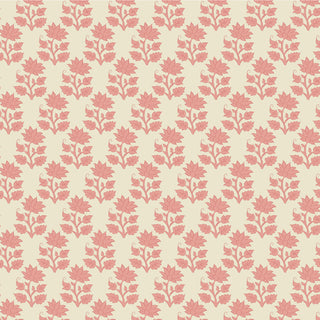 Tilda Sanctuary Blender MIRA PINK TIL110106 Fabric by Tilda features pink floral patterns on beige in a neat grid—perfect fabric yardage for elegant quilting projects.
