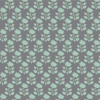 Tilda Sanctuary Blender MIRA SLATE TIL110111 by Fabric by Tilda features light blue stylized flowers and leaves in rows on gray, inspired by Tone Finnanger. Perfect for premium cotton or quilting fabric projects.