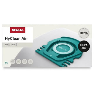 2-Miele TU HyClean Performance Pack - 16 Count with HA50 includes a box of HyClean Air vacuum bags featuring a HEPA XXL filter and offers 80% more capacity. The pack contains 16 HA50 bags and one premium Miele vacuum accessory filter.