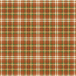 1684239B 16842-39 Touchdown Plaid Rust/Green Skyline Studio TOUCHDOWN fabric featuring a rust, green, and tan plaid cotton pattern with white accent lines, sold by the yard.