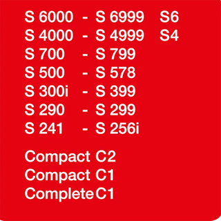 White text on a red background lists model names and numbers, including S 6000, S 6999, Compact C2, and Complete C1—all compatible with the 2-Miele AirClean FJM FilterBags - 4 Count, a popular Miele vacuum accessory.