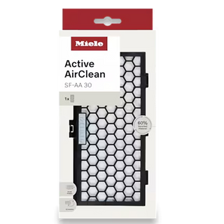 2-Miele SF-AA 30-1 Active AirClean Filter - No TimeStrip, packaged for retail, features a honeycomb pattern and is designed as a single-use Miele vacuum accessory with odor reduction benefits.
