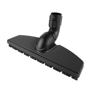 Black floor brush attachment with bristles and a plastic connector for attaching to your vacuum hose. Designed as a Miele vacuum accessory, the 2-Miele SBB 300-3 Parquet Twister Floorhead provides gentle yet effective care for your hard floors.