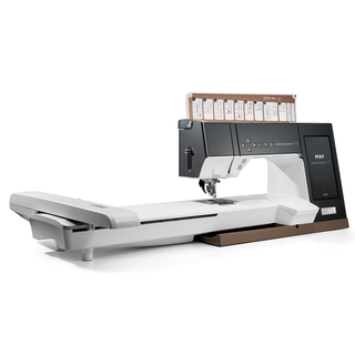 The Pfaff Creative Expression 750 by 38-SVP (Singer Viking Pfaff) is a computerized sewing and embroidery machine with a touchscreen display, built-in stitch guide, and advanced stitch customization for creative projects.