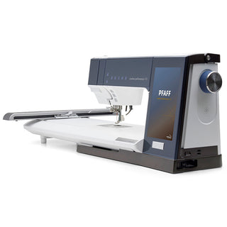 The Imagine Sewing & Vacuum Pfaff Creative Performance 950 sewing and embroidery machine features a touchscreen display, extended work table, multiple control buttons, and mySewnet connectivity, shown against a white background.