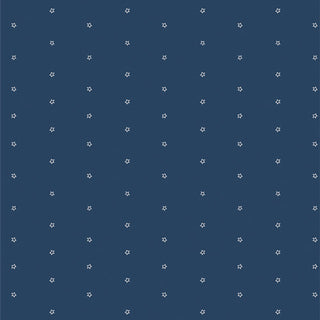AGF Studio Bloomin' Americana BAM-47111 STARLIGHT by 69-Art Gallery Fabrics features dark blue quilting cotton with evenly spaced small white six-pointed stars in a grid pattern.