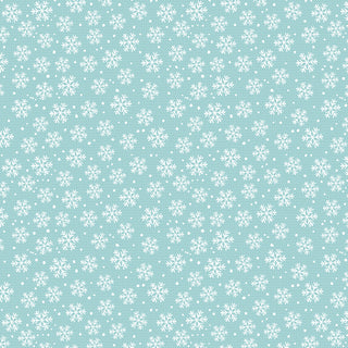 Light blue Nidhi Wadhwa for Blank Quilting Snowmates SNOWFLAKES 4917 11 cotton fabric with a pattern of white snowflakes and small dots.