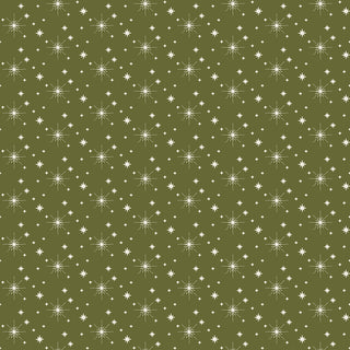 Glisten by Sandy Gervais C16227-GREEN GLISTEN STARS GREEN by 56-Riley Blake: Olive green 43/44" cotton fabric with repeating white eight- and four-pointed stars. Sold by the yard.