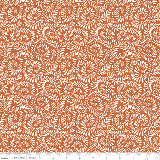 Riley Blake Sunflower Whispers by Lisa Audit Fabric C16672-PUMPKIN features a rust hue with a white leafy vine print. Made of 100% cotton, this fabric is measured in inches along the bottom edge. Brand: Fabric by Riley Blake.