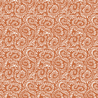 Riley Blake Sunflower Whispers by Lisa Audit Fabric C16672-PUMPKIN features a white floral and leafy vine pattern on a brown background. This 100% cotton fabric by Riley Blake is perfect for your next project.