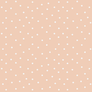 Riley Blake Sunflower Whispers by Lisa Audit Fabric C16673-BLUSH features a light peach background with evenly spaced white polka dots, made from 100% cotton by Fabric by Riley Blake.