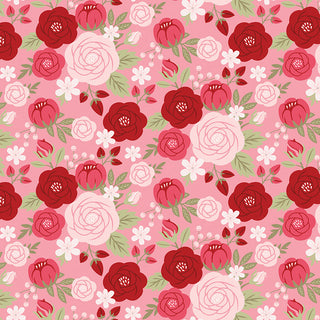 Sew in Love Dani Mogstad for RBD Rose Main Yardage C16900-ROSE by Riley Blake features a seamless floral pattern with red, pink, and white roses on pink cotton fabric, 44/45" wide. Free shipping included.