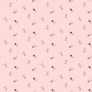 Sew in Love Dani Mogstad for RBD Blush Rosebuds Yardage C16902-BLUSH by Riley Blake features small red and pink roses with green stems on light pink cotton, 44/45" wide. Free shipping available.