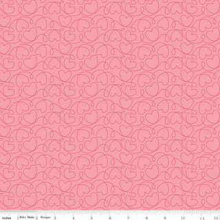 Sew in Love Dani Mogstad for RBD Tonal Rose Yardage C16903-ROSE by Fabric by Riley Blake features seamless pink cotton with outlined hearts and circles. Measures 44/45” wide, with a 12-inch ruler shown, and includes free shipping.