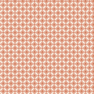 Riley Blake Morning Latte Tile Pink C16922-PINK Fabric by Riley Blake features a seamless geometric diamond and floral pattern in pink, cream, and reddish-brown on 100% cotton. Ideal for quilting, decor, or crafts.
