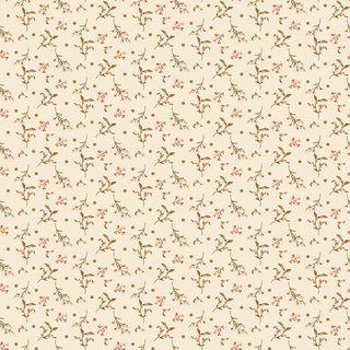 Riley Blake Morning Latte Berries Latte C16925-LATTE features a beige background with small brown branches and red flowers. Made from 100% cotton by Fabric by Riley Blake, it’s ideal for quilting or home decor projects.