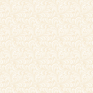 Riley Blake Morning Latte Swirls Latte C16928-LATTE fabric by Riley Blake features seamless beige and white paisley swirls with dotted accents on a light background, crafted from 100% cotton.