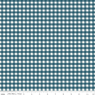 Serendipity 2 by Minki Kim C17303-STARGAZER Plaid Stargazer fabric from Fabric by Riley Blake features a dark teal and white checkered nostalgic print, with a ruler along the bottom showing inches 0–12.