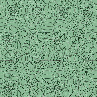 Frank and Friends WEBS GREEN C17474-GREEN Fabric by 56-Riley Blake features black spider webs on a green background, ideal for Halloween fabric or quilting cotton projects, with a uniform repeating web pattern.