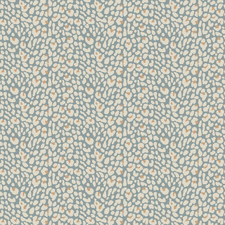 Leo & Savannah by Deena Rutter C17544-BLUE Leopard Blue fabric by Riley Blake features irregular cream and beige spots on a muted blue-gray background, creating an animal print effect. 44” wide cotton fabric, sold by the yard.
