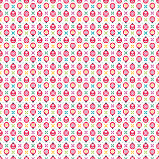 Chasing Rainbows Leslie Ryan for RBD CUTE AS A BUG WHITE C18011-WHITE Fabric Yardage by 56-Riley Blake features a crisp white background adorned with a repeating pattern of colorful, circular floral and fruit motifs—including strawberries, lemons, and leaves—printed on premium fabric by the yard, perfect for quilting cotton projects.