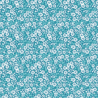 Sure! Here’s your rewritten sentence using the provided product data: Chasing Rainbows Leslie Ryan for RBD EVERBLOOM PARADISE C18013-PARADISE Fabric Yardage by 56-Riley Blake features a pattern of small and large white floral shapes evenly scattered on a textured aqua blue background. This premium, repetitive, and densely packed floral fabric is ideal for quilting cotton projects or purchasing by the yard.