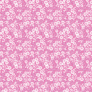 A seamless, dense pattern of small, overlapping pink and white floral shapes covers the entire surface of the Chasing Rainbows Leslie Ryan for RBD EVERBLOOM PINK C18013-PINK Fabric Yardage by 56-Riley Blake, making it perfect for premium quilting cotton or fabric by the yard.