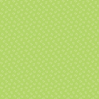 Chasing Rainbows Leslie Ryan for RBD SCATTERED STEMS GREEN C18015-GREEN Fabric Yardage by 56-Riley Blake features a light green background with a repeating small white floral pattern, crafted from premium cotton fabric by the yard—perfect for quilting cotton projects.