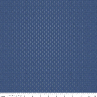 Danelys Sidron for RBD Before the Bloom C18066-DENIM Mira Denim by 56-Riley Blake features a premium blue cotton fabric with a small, repeating white geometric pattern and a ruler along the bottom edge marked in inches from 0 to 12—perfect for quilting by the yard.