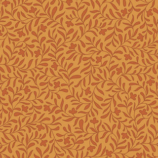 Cider Mill PNBCMIL-6222-AUO HARVEST VINE Fabric Yardage by 47-EE Schenck features an orange background adorned with a repeating botanical design of darker orange leaves and small branches—ideal for premium quilting cotton or fabric by the yard.